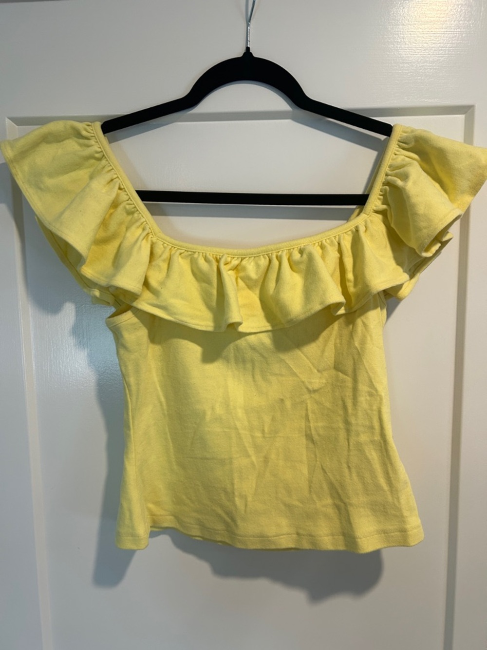 Anthropologie Maeve Lemon Yellow Ruffle Off-Shoulder Crop Top